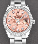 Datejust 26mm in Steel with Diamond Bezel on Steel Oyster Bracelet with Pink Gold Crystal Diamond Dial