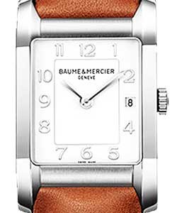 Hampton Rectangular Quartz in Steel On Brown Leather Strap with White Dial