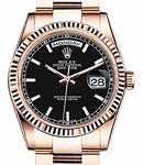 Day Date 40mm Automatic in Rose Gold with Fluted Bezel on Rose Gold Oyester Braclet with Black Stick Dial