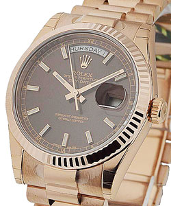 President Day-Date in Rose Gold with Fluted Bezel on President Bracelet with Chocolate Stick Dial