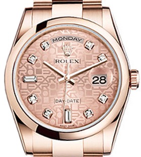 President Day-Date in Rose Gold with Smooth Bezel  on Rose Gold Oyster Bracelet with Pink Jubilee Diamond Dial