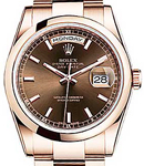 President Day-Date 36mm in Rose Gold with Smooth Bezel on Oyster Bracelet with Chocolate Stick Dial