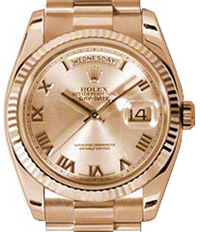 President Day-Date in Rose Gold with Fluted Bezel on President Bracelet with Champagne Roman Dial