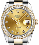 Datejust 36mm in Steel with Diamond Bezel on Steel and Yellow Gold Oyster Bracelet with Gold Diamond Dial
