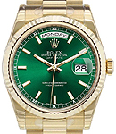 President Day-Date 36mm in Yellow Gold with Fluted Bezel on President Bracelet with Green Stick Dial