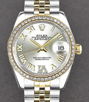 Mid Size 31mm Datejust in Steel with Yellow Gold Diamond Bezel on Jubilee Bracelet with  Silver Roman Large VI Diamond Dial