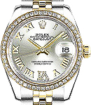 Mid Size 31mm Datejust in Steel with Yellow Gold Diamond Bezel on Jubilee Bracelet with  Silver Roman Large VI Diamond Dial