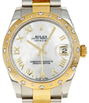 Datejust 31mm in Steel with Yellow Gold 24 Diamond Bezel on Oyster Bracelet with Mother of Pearl Roman Dial