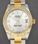 Datejust 31mm in Steel with Yellow Gold 24 Diamond Bezel on Oyster Bracelet with Mother of Pearl Roman Dial