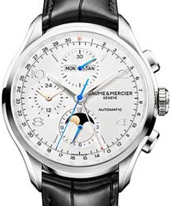 Clifton Complete Calendar Moonphase in Steel on Black Alligator Leather Strap with Silver Dial