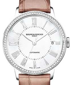 Classima 36mm in Steel with Diamond Bezel on Brown Leather Strap with Mother of Pearl Dial