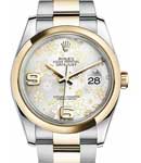 Datejust 36mm in Steel with Yellow Gold Domed Bezel on Steel and Yellow Gold Oyster Bracelet with Silver Floral Dial
