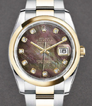 Datejust 36mm in Steel with Yellow Gold Smooth Bezel on Steel and Yellow Gold Oyster Bracelet with Dark MOP Diamond Dial