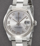Mid Size DateJust in Steel with Domed Bezel on Oyster Braclet with Rhodium Roman Dial