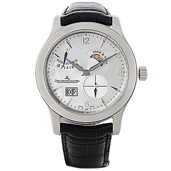 Master Eight Day 41.5mm in Steel on Black Leather Strap with Silver Dial