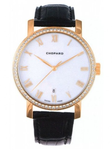 Classic in Rose Gold with Diamond Bezel on Brown Leather Strap with White Dial