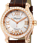 Happy Sport Mini in Rose Gold with Diamond Bezel on Black Leather Strap with Silver Dial