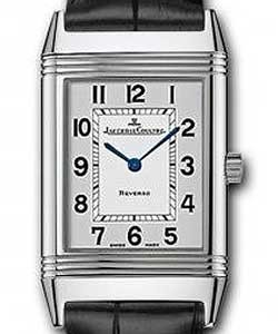 Reverso Classic Medium  Duetto in Steel on Black Crocodile Leather Strap with Silver Dial