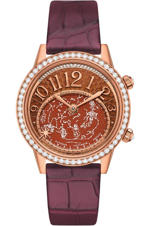 Rendez-Vous Night & Day in Rose Gold and Diamonds on Burgundy Satin Strap with Burgundy Dial