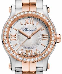 Happy Sport MIni in Steel with Rose Gold Diamond Bezel on Steel and Rose Gold Bracelet with Silver Dial