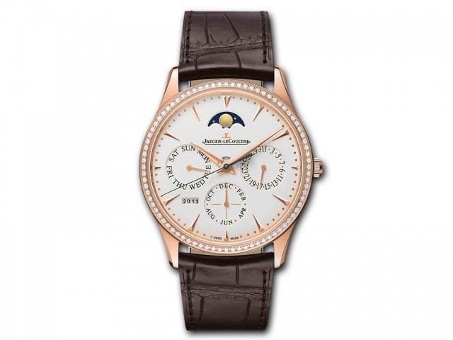 Master Grande Ultra Thin Perpetual Boutique in Rose Gold and Diamond Bezel On Brown Alligator Strap with Silver Dial