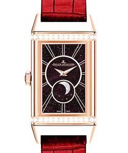 Reverso One Duetto Moon in Rose Gold On Red Leather Strap with Brown and Black Dial