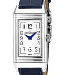 Reverso One Duetto Moon in Steel with Diamonds on Blue Leather Strap with Silver Arabic Dial