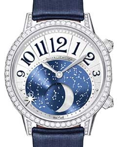 Rendez-Vous Night & Day in White Gold and Diamonds on Blue Satin Strap with Blue Dimaond Dial