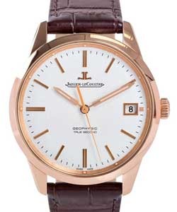Geophysic True Second in Rose Gold On Brown Crocodile Leather Strap with Silver Dial