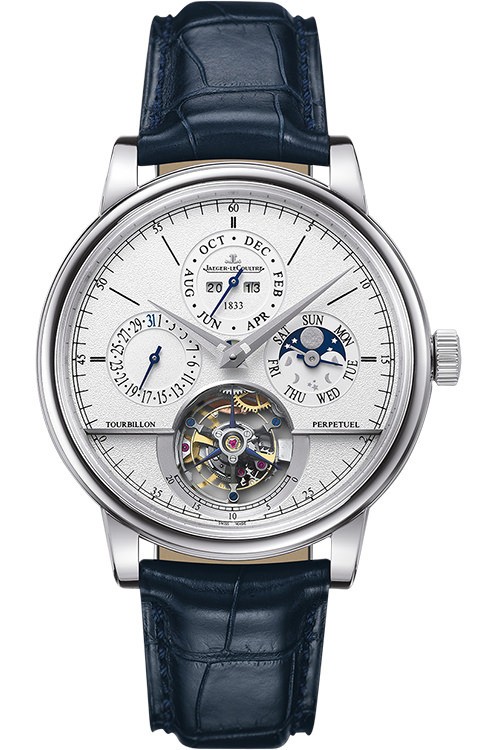 Master Grande Tradition Tourbillon in Platinium on Blue Alligator Leather Strap with Silver Stick Dial