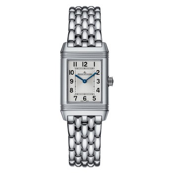 Reverso Classic Small Duetto in Steel on Steel Integrated Bracelet with Silver Arabic Dial