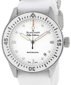Fifty Fathoms Bathyscaphe in Steel on White Fabric Strap with White Dial