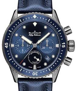 Fifty Fathoms Bathyscaphe Flyback Chronograph in Ceramic on Blue Fabric Strap with Blue Dial - Limited Edition