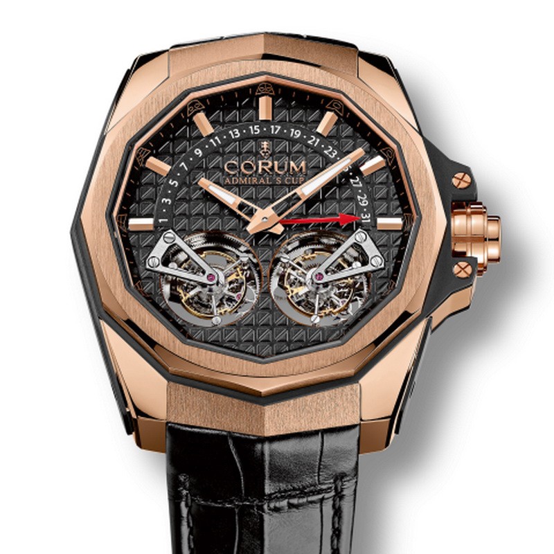 Admiral's Cup AC-One Double Tourbillon in Rose Gold on Black Alligator Leather Strap with Charcoal Dial