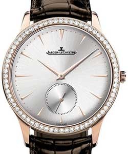 Master Ultra Thin Small Second in Rose Gold with Diamond Bezel On Brown Leather Strap with Silver Dial