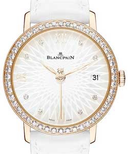 Villeret Ultra Slim in Rose Gold with Diamond Bezel on White Alligator Leather Strap with Mother Of Pearl Diamond Dial