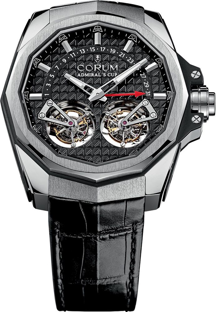 Admiral's Cup AC-One Double Tourbillon in Titanium on Black Alligator Leather Strap with Charcoal Dial