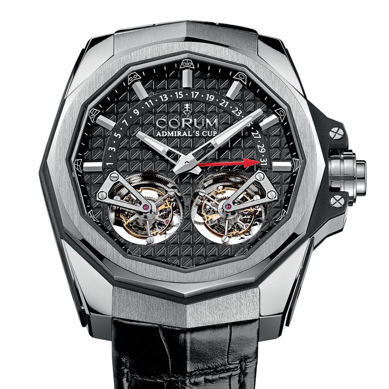 Admiral's Cup AC-One Double Tourbillon in Titanium on Black Alligator Leather Strap with Charcoal Dial