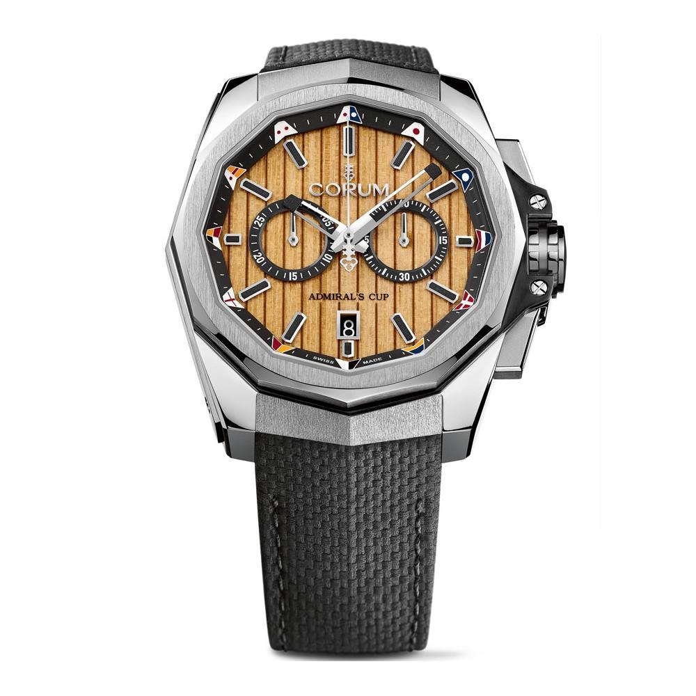 Admiral's Cup AC-One Chronograph in Steel on Black Leather Strap with Brown Dial