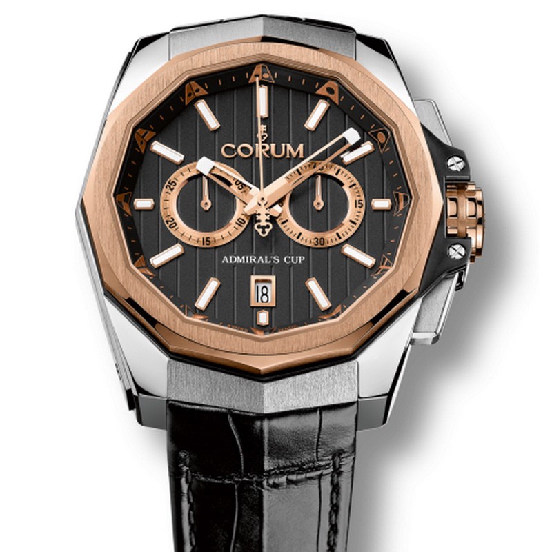 Admiral's Cup AC-One Chronograph in Steel and Rose Gold on Black Crocodile Leather Strap with Black Dial