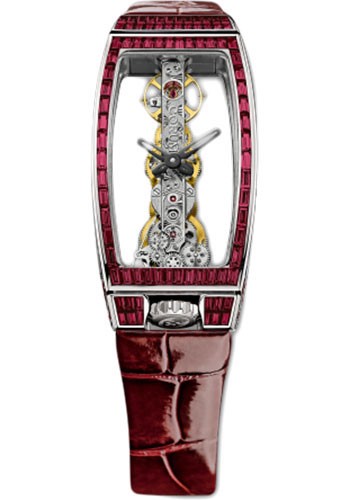 Miss Golden Bridge in White Gold with Rubie Bezel on Red Crocodile Leather Strap with Skeleton Dial