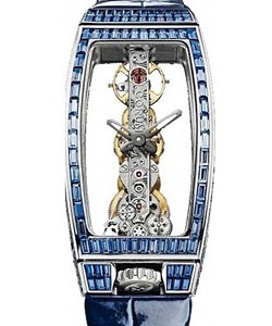 Miss Golden Bridge in White Gold with Blue Rubie Bezel on Blue Crocodile Leather Strap with Skeleton Dial