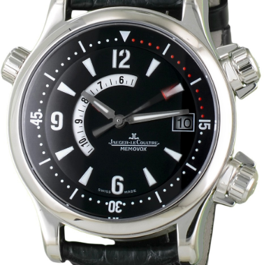 Master Compressor Memovox 42mm in Stainless Steel on Black Leather Strap with Black Dial