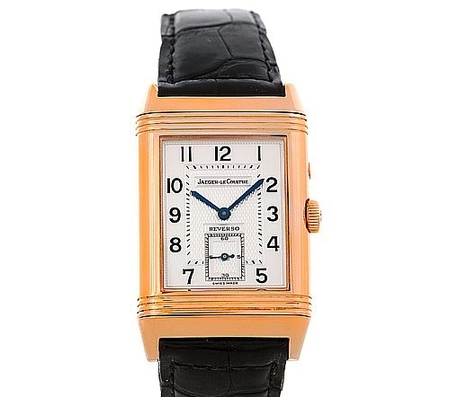 Reverso Duo 42mm in Rose Gold on Black Alligator Starp with Silver Arabic Dial