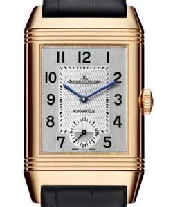 Reverso Classic Medium in Rose Gold on Black Crocodile Leather Strap with Black and Silver Dial