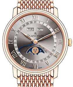 Villeret Moon Phase and Complete Calendar 40mm Automatic in Rose Gold on Rose Gold Mesh Bracelet with Grey Dial