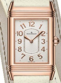 Grande Reverso Ultra Thin in Rose Gold on White Leather Strap with Silver Dial