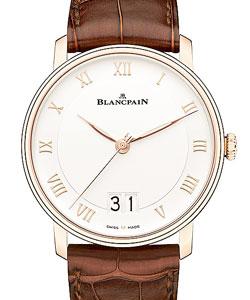 Villeret Ultra Slim Big Date 40mm Automatic in Rose Gold on Brown Crocodile Leather Strap with Silver Opaline Dial