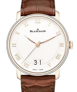 Villeret Ultra Slim Big Date 40mm Automatic in Rose Gold on Brown Crocodile Leather Strap with Silver Opaline Dial