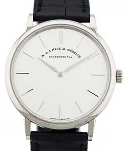 Saxonia Thin 37mm in White Gold on Black Crocodile Leather Strap with Silver Dial